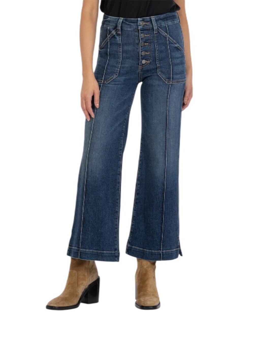 Kut From The Cloth Meg High-Rise Wide Leg Buttonfly Patch Pocket Jeans